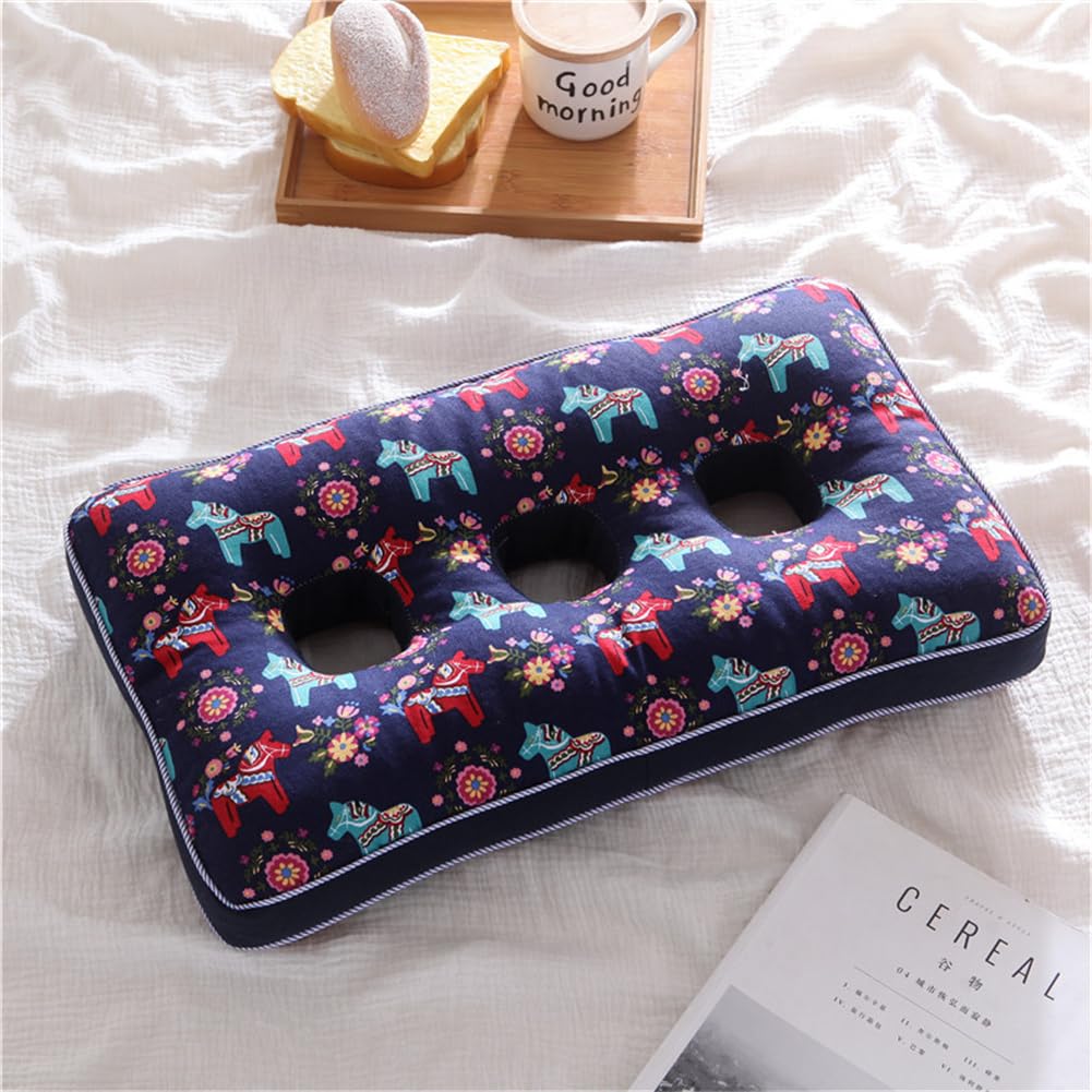 N/A Three-Hole Ear Pillow, Side Sleeping Pillow, Ear Protection Pillow Buckwheat Shell Pillow Core, Hollow Pillows for Ear Pain And Sore Ears,B