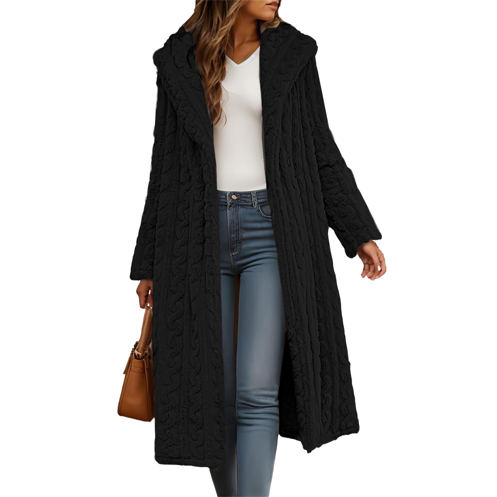 Womens Knit Long Cardigan Coats Casual Long Sleeve Button Down Hooded Soft Thermal Outwear Sweaters with Pockets