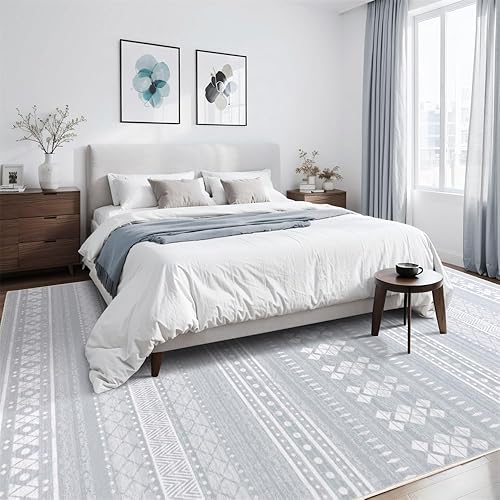 Miniatura 7 de Alfombra lavable de 6 x 9 pies para sala de estar, dormitorio, comedor, pelo bajo ultrafino con respaldo antideslizante, alfombra geométrica