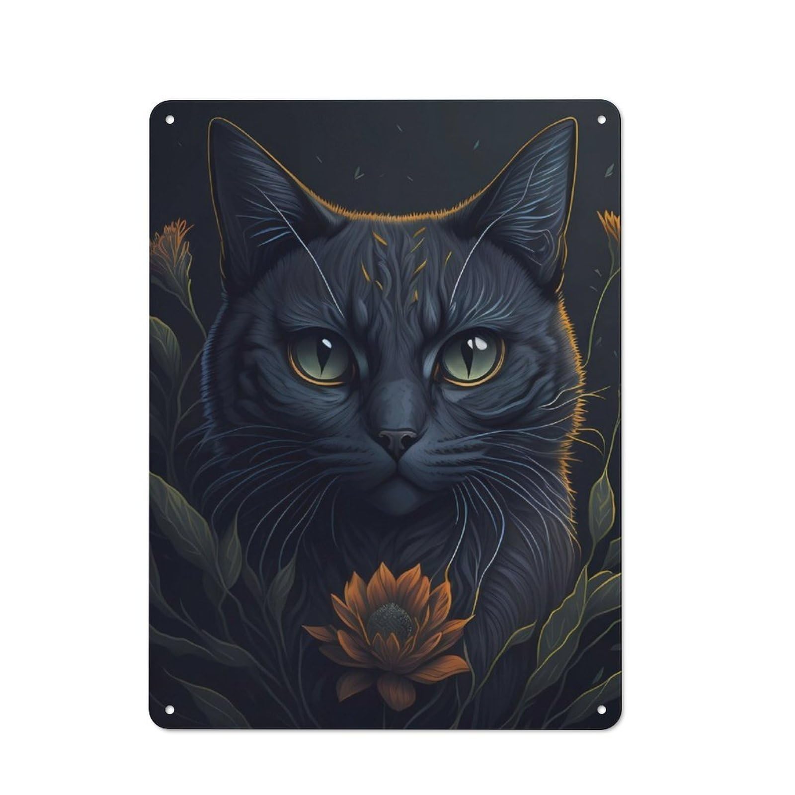 Junmoney Cat Flower Green Eye Vintage Metal Sign 40X30cm For Workshop Wall, With Clear Vintage Wall Decor Character