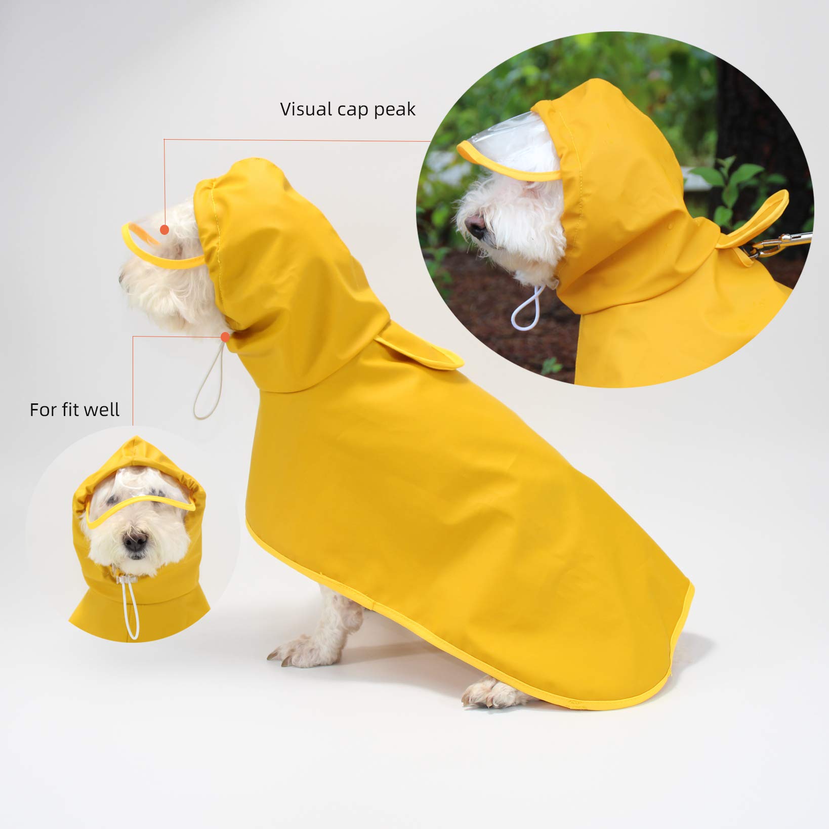 WUFANC Impermeabile Cane - Giallo Impermeabile per Cani con Cappuccio Trasparente - Mantellina Cane Pioggia con Foro per Guinzaglio Invisibile, Adatto a Cani di Taglia Grande, Media e Piccola (XL)
