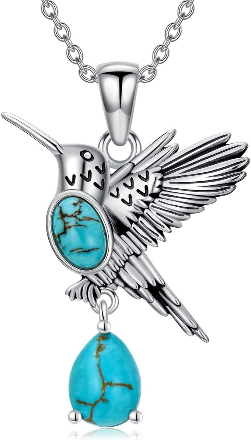 Turquoise Hummingbird Necklace 925 Sterling Silver Hummingbird Pendant Animal Jewelry Gifts for Women