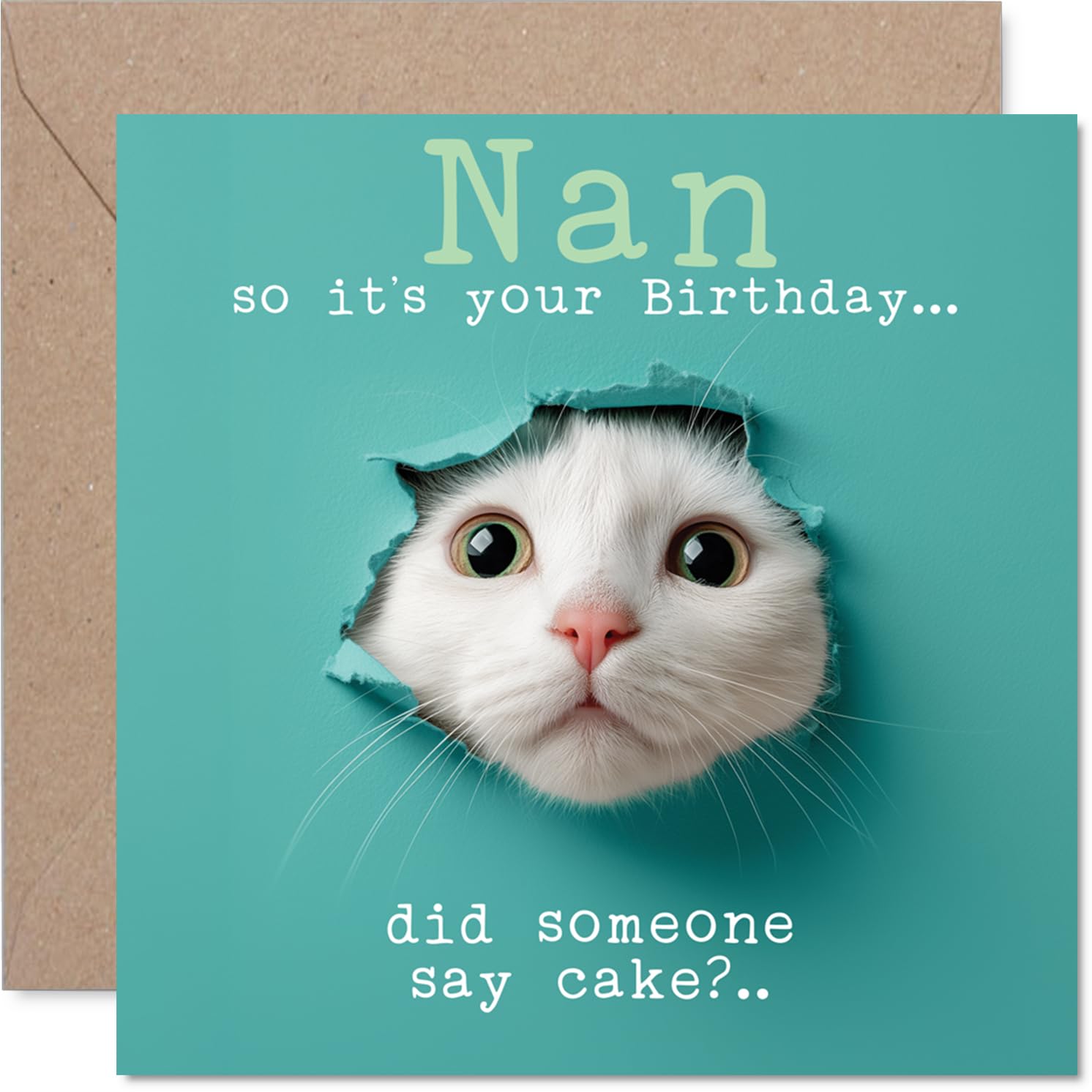 Nan Birthday Card - Catty Cake Catty Cake - Happy Birthday Card for Nan from Grandson Granddaughter, 145mm cute cat humorous Bday Greeting Cards