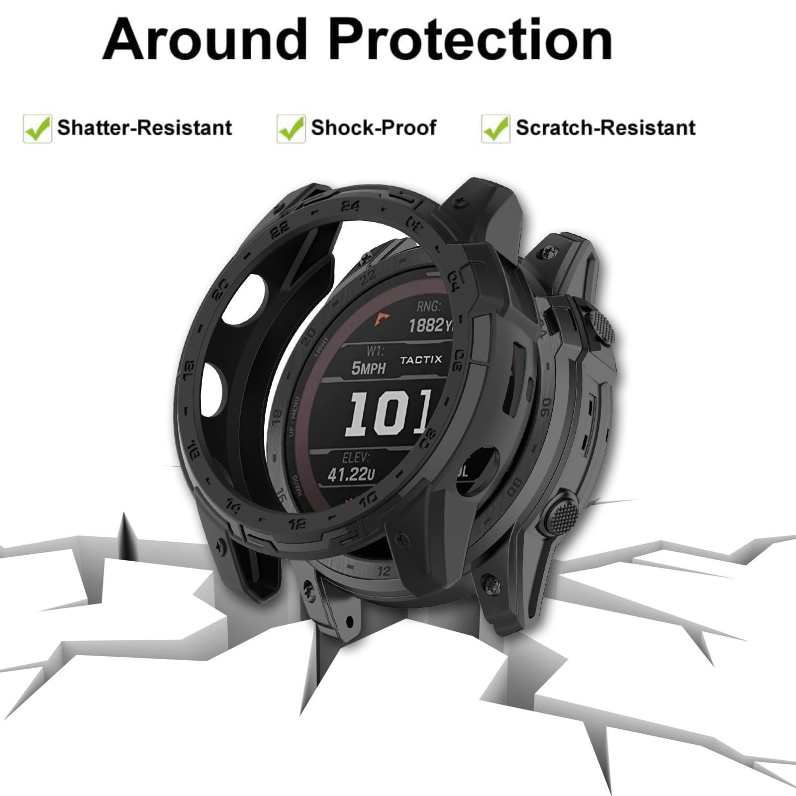 Pokrowiec do zegarka Garmin tactix 7 AMOLED, ultracienki pokrowiec, etui, antyrysowny, lekki pokrowiec TPU, ochraniacz, etui na Garmin tactix 7 AMOLED Smartwatch na zewnątrz (czarny)