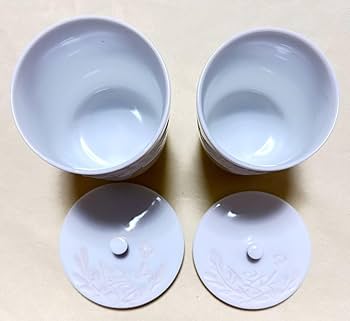 Amazon.co.jp: 出石焼 小嶋昇山造 花草彫 蓋付き白磁夫婦湯呑 組