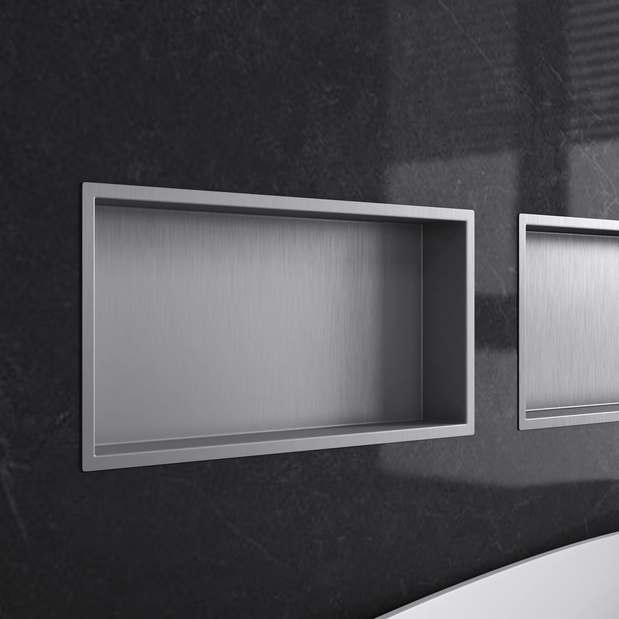 Mai & Mai Nicchia a Parete 30x60x8.3cm Mensola Doccia a Muro a Incasso Piastrellabile in Acciaio Inox Facile da Montare, Argento