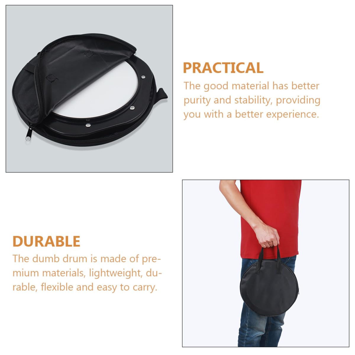 Set de Pad de Práctica Mudo de 10 Pulgadas Bolsa de Transporte | Abs Flexible, 1 Juego, Ligero y Portátil, para Adultos y Bateristas, Fácil de Llevar