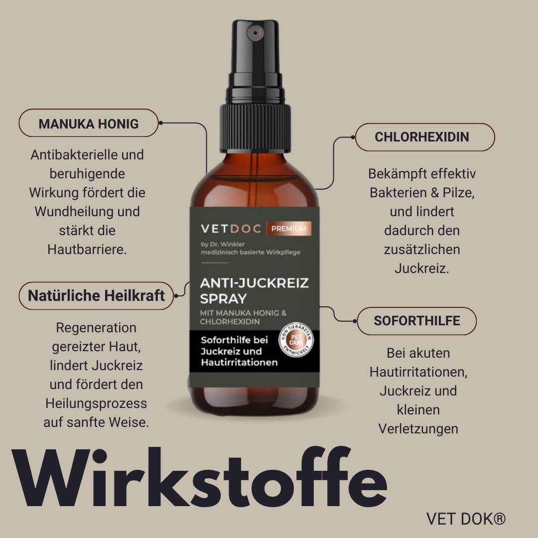 by Dr. Winkler – Anti-Juckreiz Spray & Wundspray mit Manuka-Honig – Für Hunde, Katzen, Pferde & Kleintiere – Bei Zeckenbissen, Wunden, Allergien & sensibler Haut 75ml