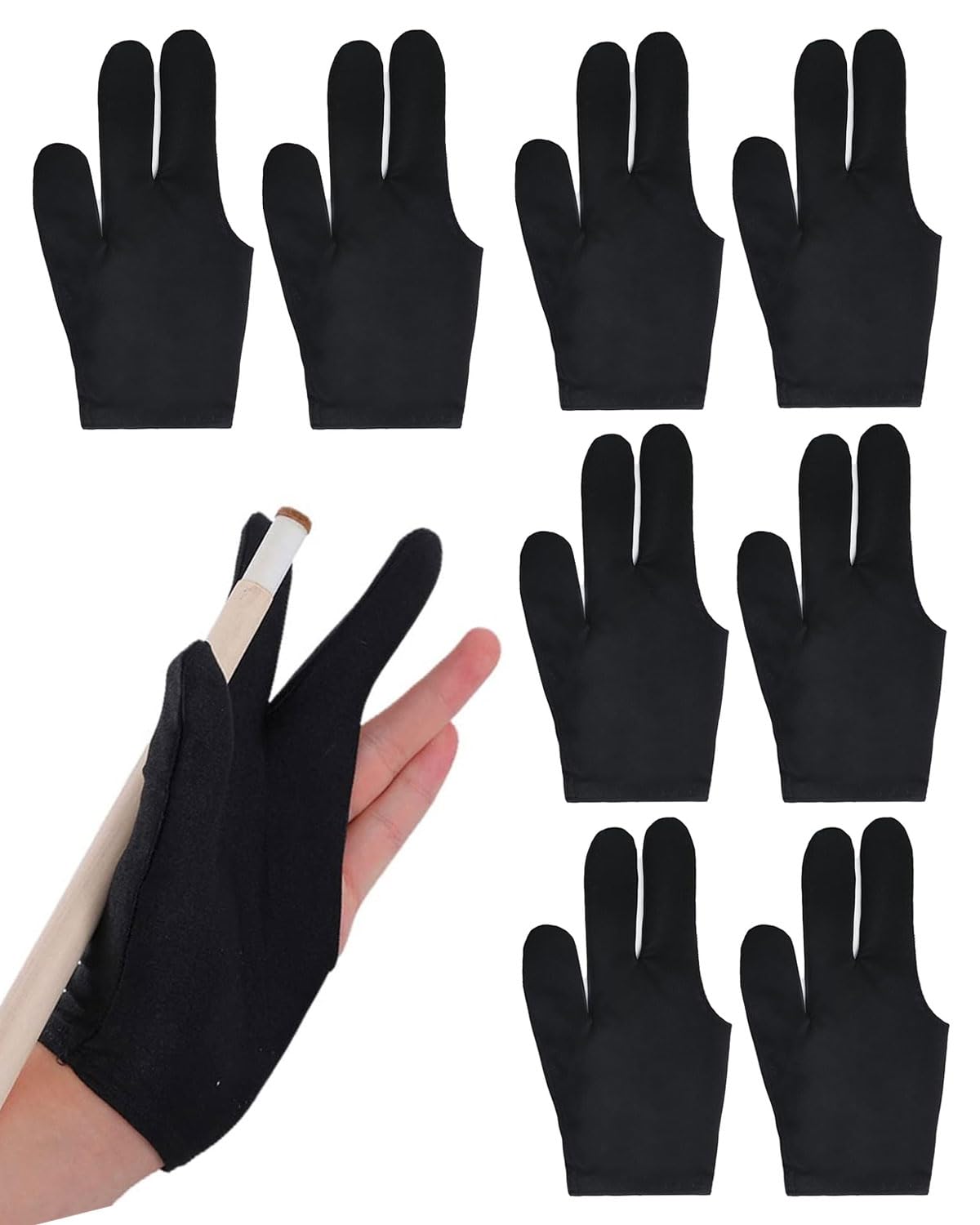 HZAOPZE 8 Unidades Guante de Billar, Guantes de Taco 3 Dedos, Unisex, Negro Malla, elásticos, para Accesorios de Billar — view 7