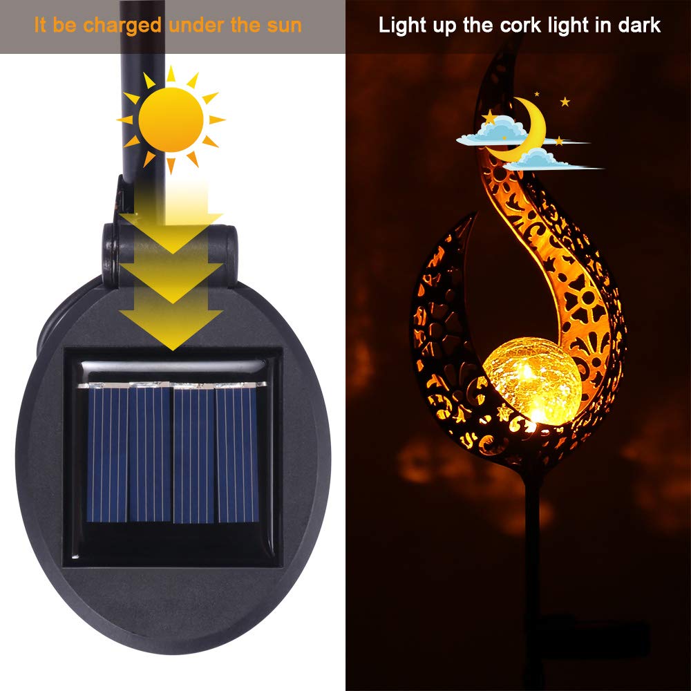 ALLOMN Solar Rasen Lampe, Draussen Solar Licht Garten Dekoration Lampe IP65 Wasserdicht Pfad Rasen Hof Garten Lampen Glas Flammenform Design (Hohle Flamme, 2 PCS)