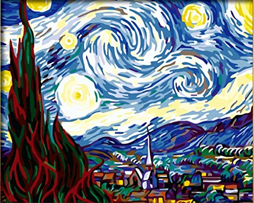Diy oil painting, paint by number kit - worldwide famous oil painting The Starry Night by Van Gogh 16x20 inch
