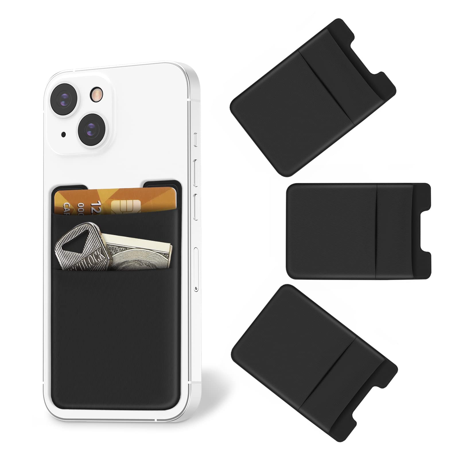 SHANSHUI Phone Wallet, Stretchy Cell Phone Card Holder Stick on Phone Credit Card Holder for Back of Phone Pocket Perfect for Most Moblie Phones (Black)