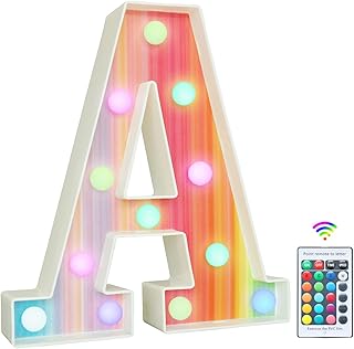 Rainbow Light Up Letters, Colorful LED Letter Lights 16 Color Changing Alphabet Sign Gifts for Girls Women Party Birthday Decorations Remote Night Light Christmas Valentine Wall Table Decor - A