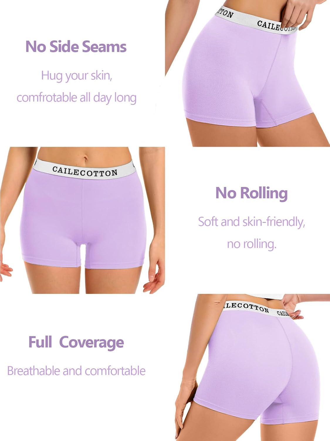 CAILECOTTON Womens Underwear Cotton Boxer Briefs for Women High Waisted Boy Short Panties Strech Breathable - 4 pack