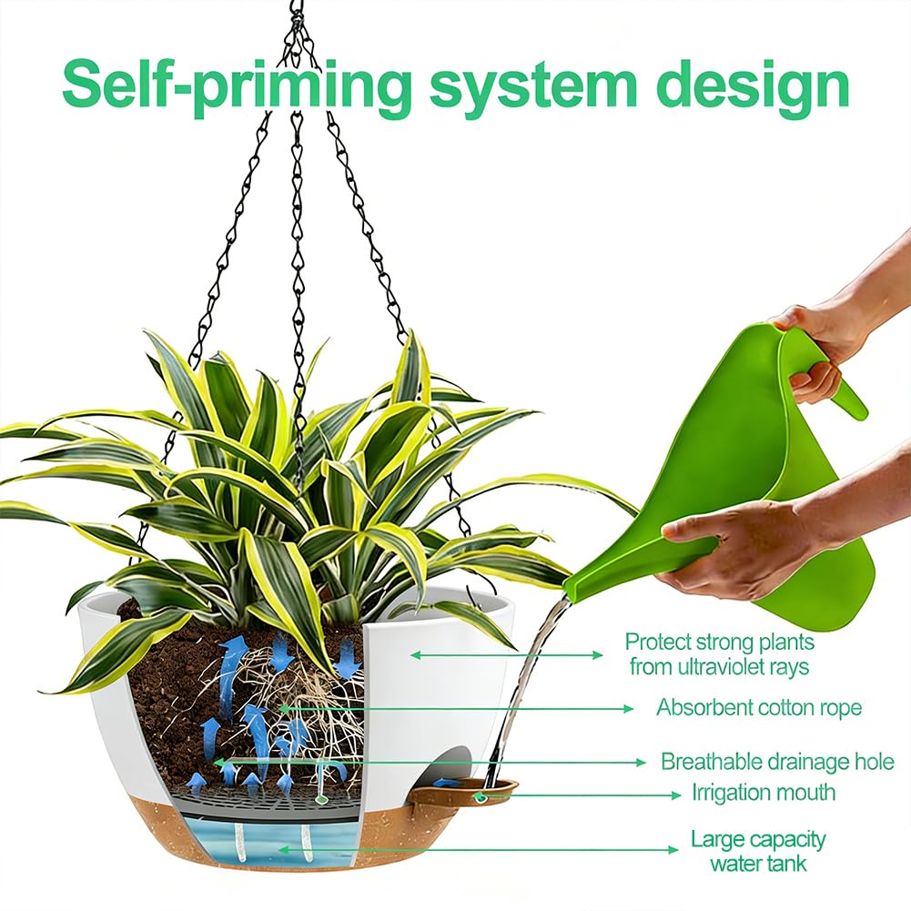 FARYODI Jardinières suspendues auto-arrosantes, 3 pièces, blanches | Pot de fleurs suspendu 25 cm, avec drainage pour balcon, salon, cuisine, jardin