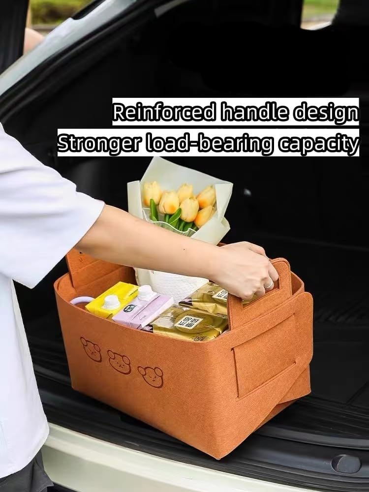 2 Different Colors Foldable Teddy Bear Felt Storage Box Large Capacity Storage Bins with carrying Handles Collapsible Organizer for Toys, Clothes, Laundry, Cosmetic,Books，CDs（brown & white）