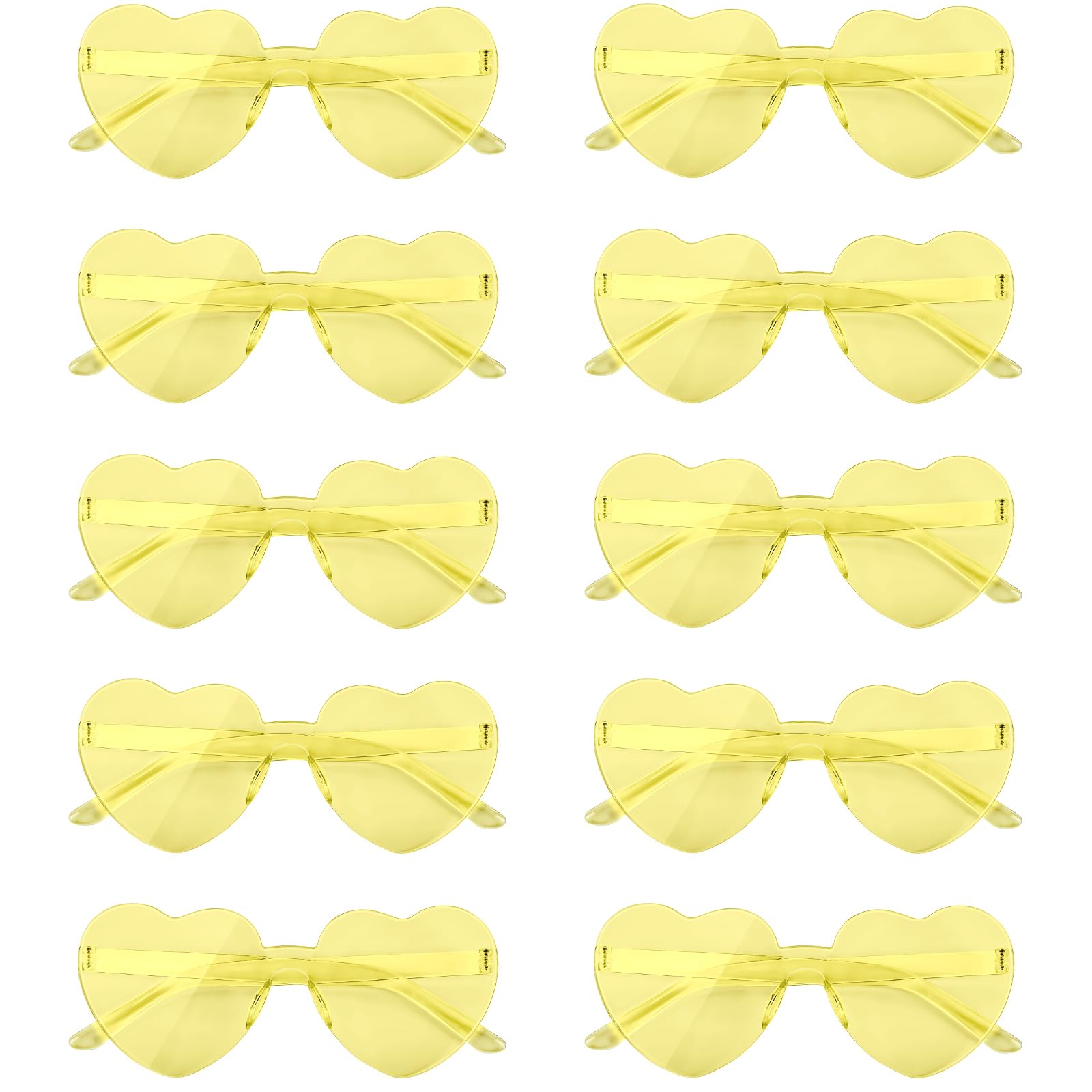 NACHLYNN 10 Pairs Heart Sunglasses Women Rimless Heart Shaped Sunglasses Candy Color Glasses for Costumes Cosplay (Yellow)