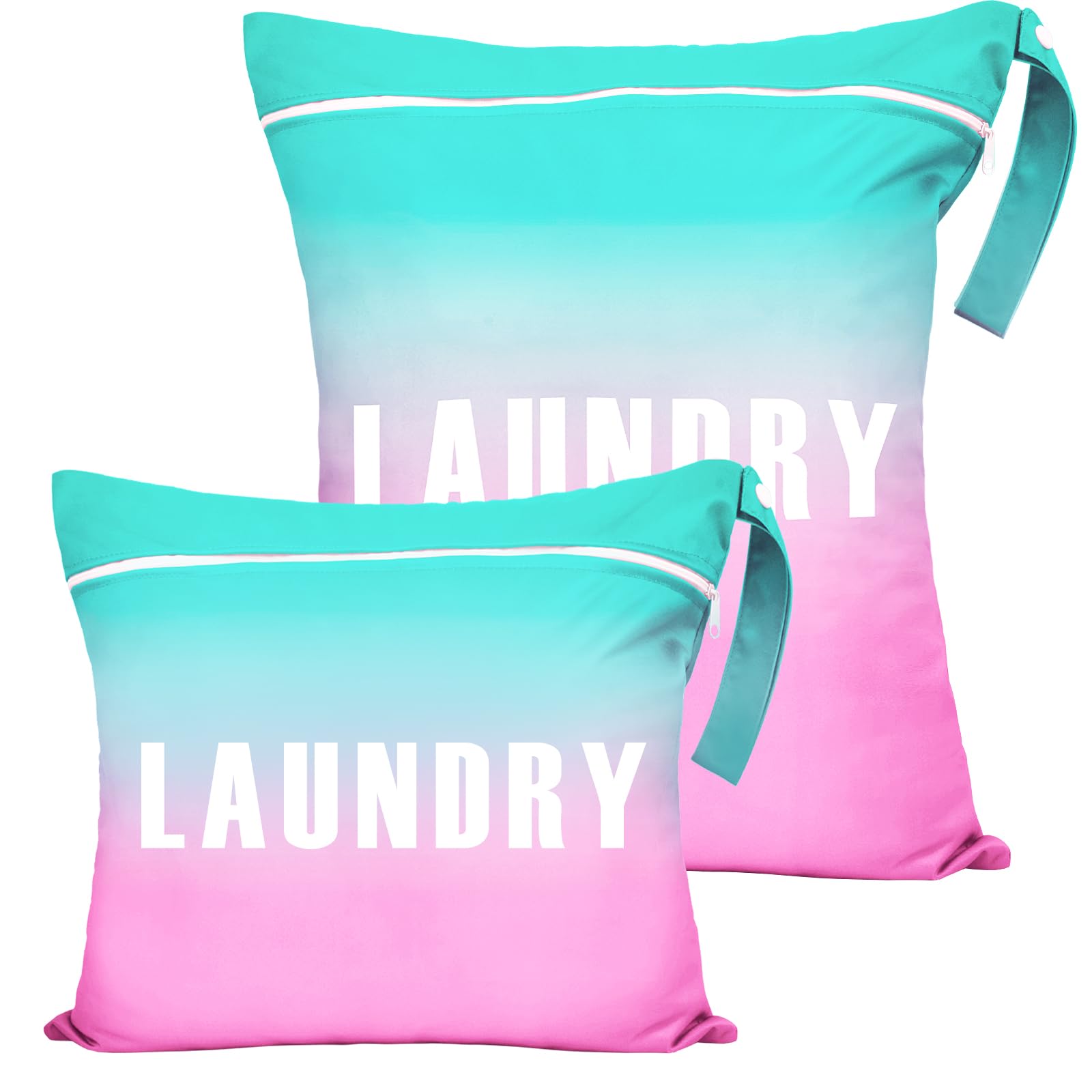 2 Pcs Travel Laundry Bags (Large 55x45cm & Small 40x31cm) - Waterproof Washing Bags for Laundry with Double Zippers, Dirty Clothes Bags with Handle for Travel, Gym, Camping (Gradient Blue)