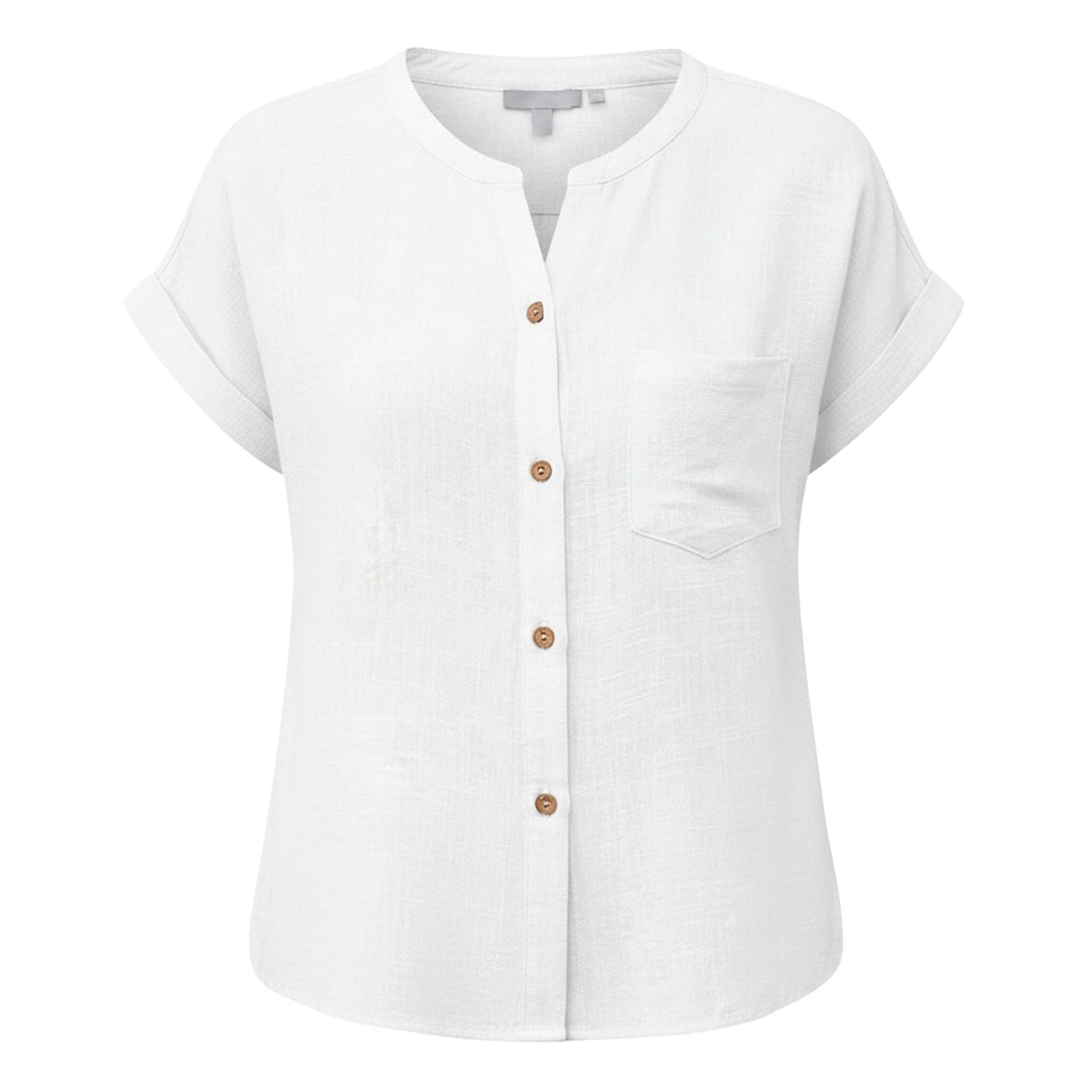 Generico Camicia Lino Donna Camicia Donna Manica Lunga Estiva Camicie in Lino Cotone Elegante Blusa con Bottoni E Tasca Lavoro Casual Top per Ufficio Spiaggia E Abbigliamento Quotidiano Estivo