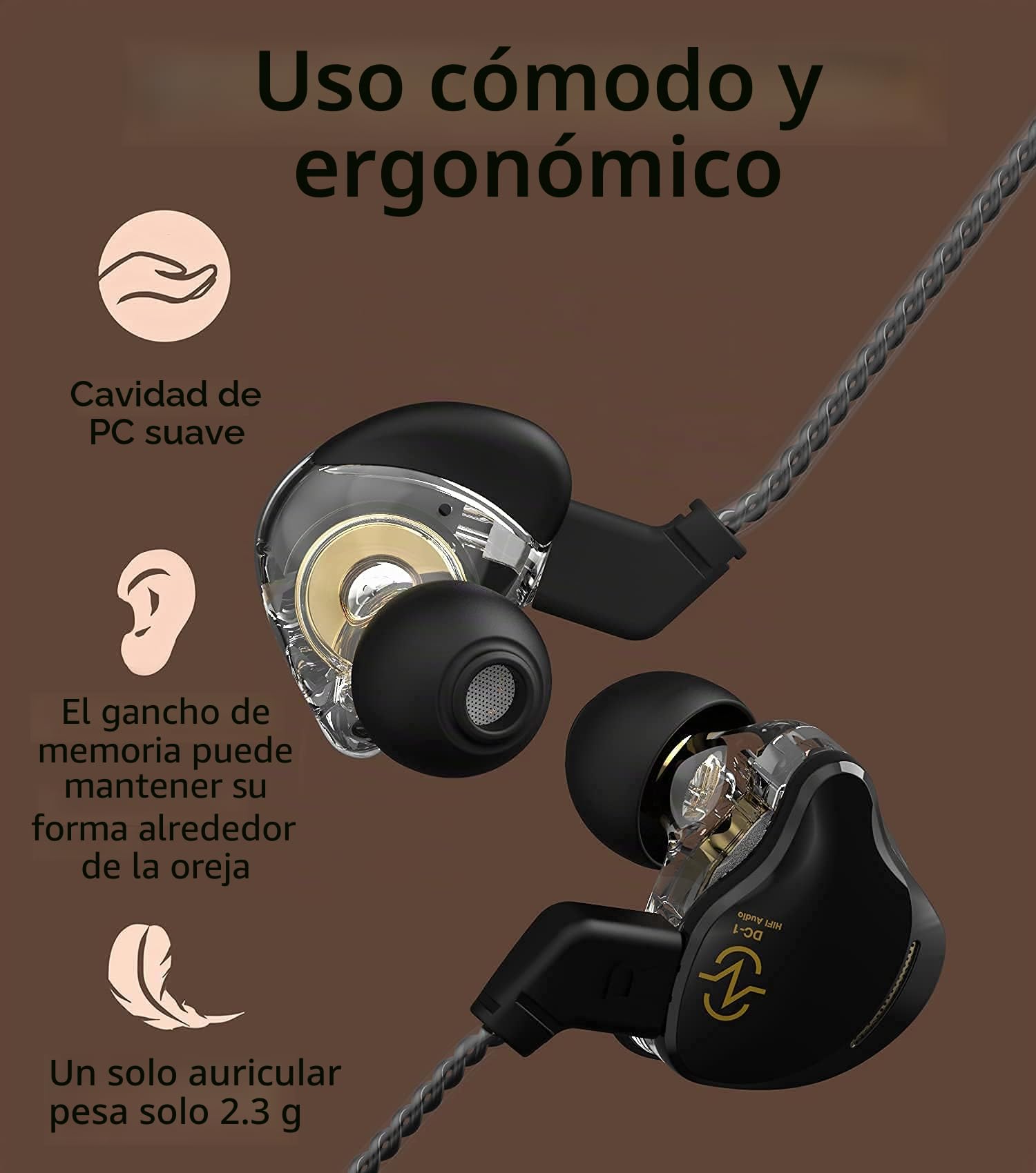 Yinyoo CCZ - Auriculares de Diadema con Cable con Controlador dinámico 1DD, Sonido de Graves HiFi para músicos, Escenario, batería, Iglesia, Entrenamiento, Gimnasio
