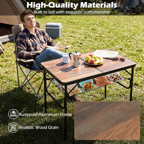 Giantex Folding Camping Table Mesa Plegable de Camping 37" x 24" con Alturas Ajustables y Asas, Aluminio Ligero para Picnic y Exteriores miniatura 5