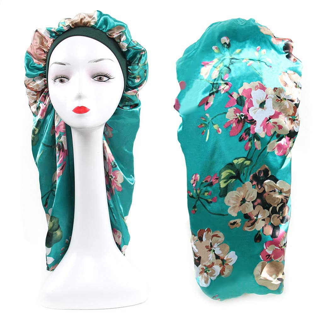 Extra Long Satin Bonnet Sleeping Cap for Long Hair Curly Hair Dreadlock Covers Women 1 Pack Green