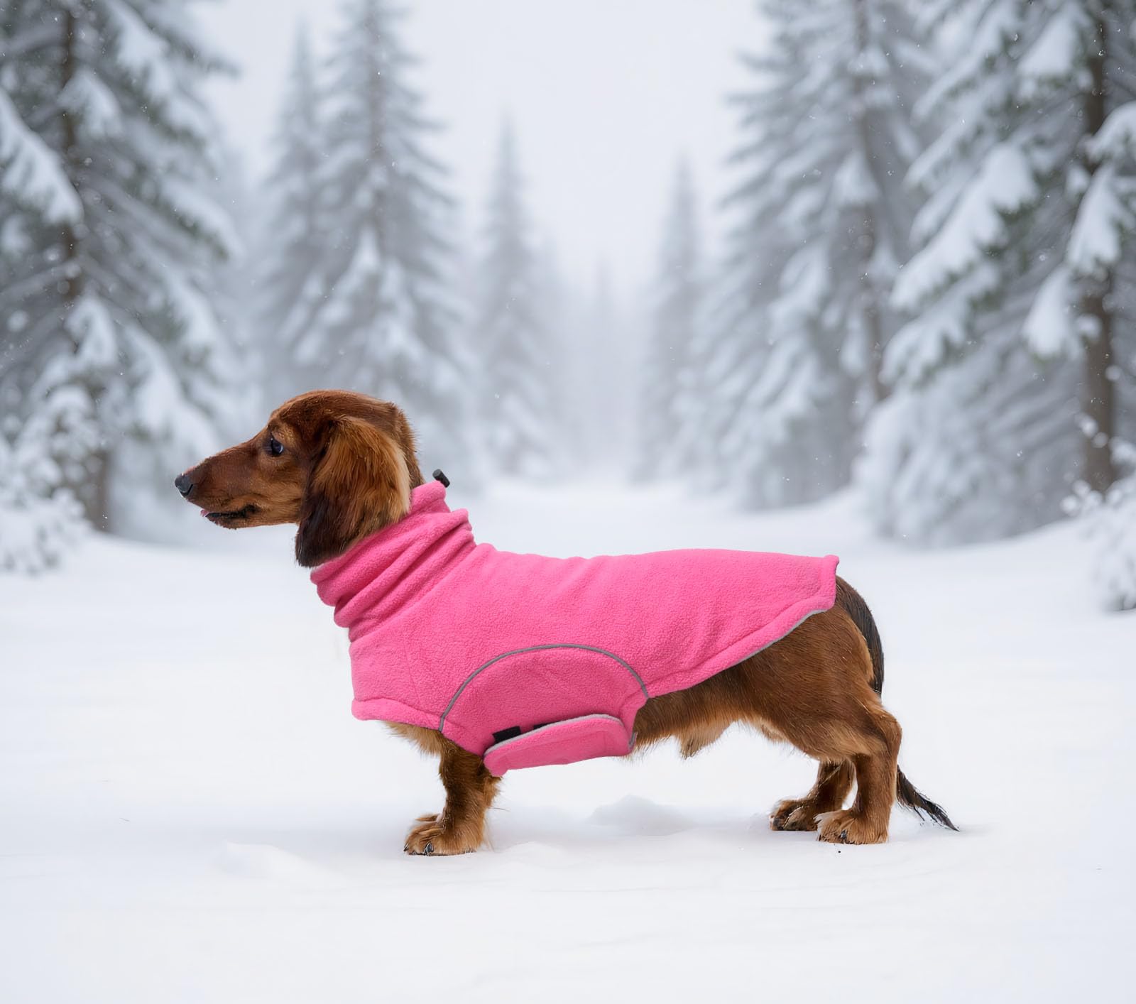 babepet Dog Fleece Jumper,Soft Dachshund Coat,Warm Coats & Jackets for Dogs With Leash Hole,Reflective Miniature Dachshund Clothes for Winter Cold Weather,Outdoor Indoor Pet Vest-Pink-M - Image 2