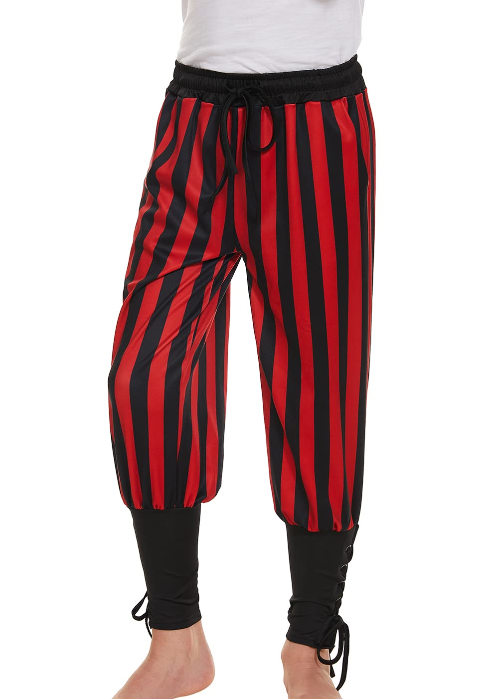 WISHU Medieval Ankle Banded Pirate Pants Boys, Kids Renaissance Viking Pirate Costume, Halloween Cosplay Striped Trousers