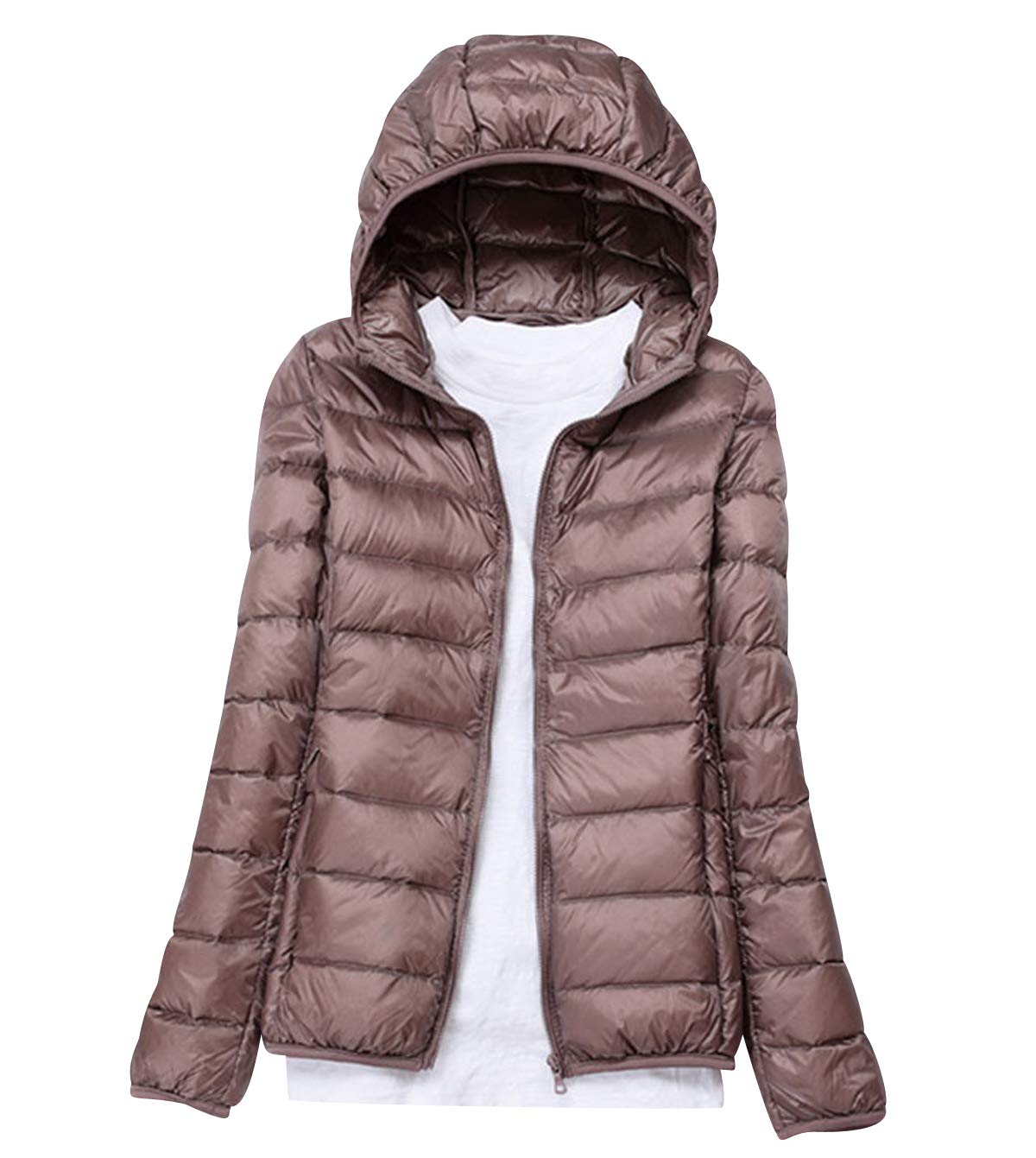 Pengniao Women's Khaki Lightweight Down Jacket With Hood Down Coats Ultra Light Packable Down Jacket Down Filled Coat Parka Quilted Padded Hooded Puffer Jacket Bubble Puffa Jacket Winter