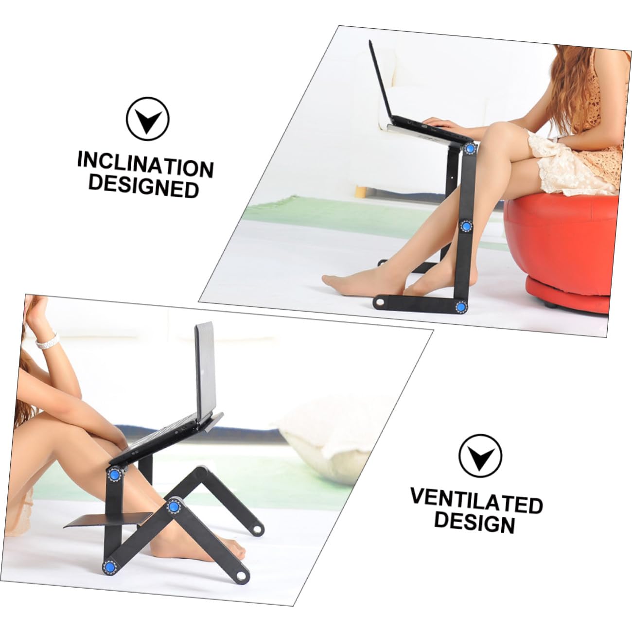 Lurrose Soporte Portátil para Portátil Negro con Ventilación, Plegable y Ajustable, con Tablero para Ratón, Mesa Ergonómica para Laptop y Tabletas, Uso Doméstico y Oficina