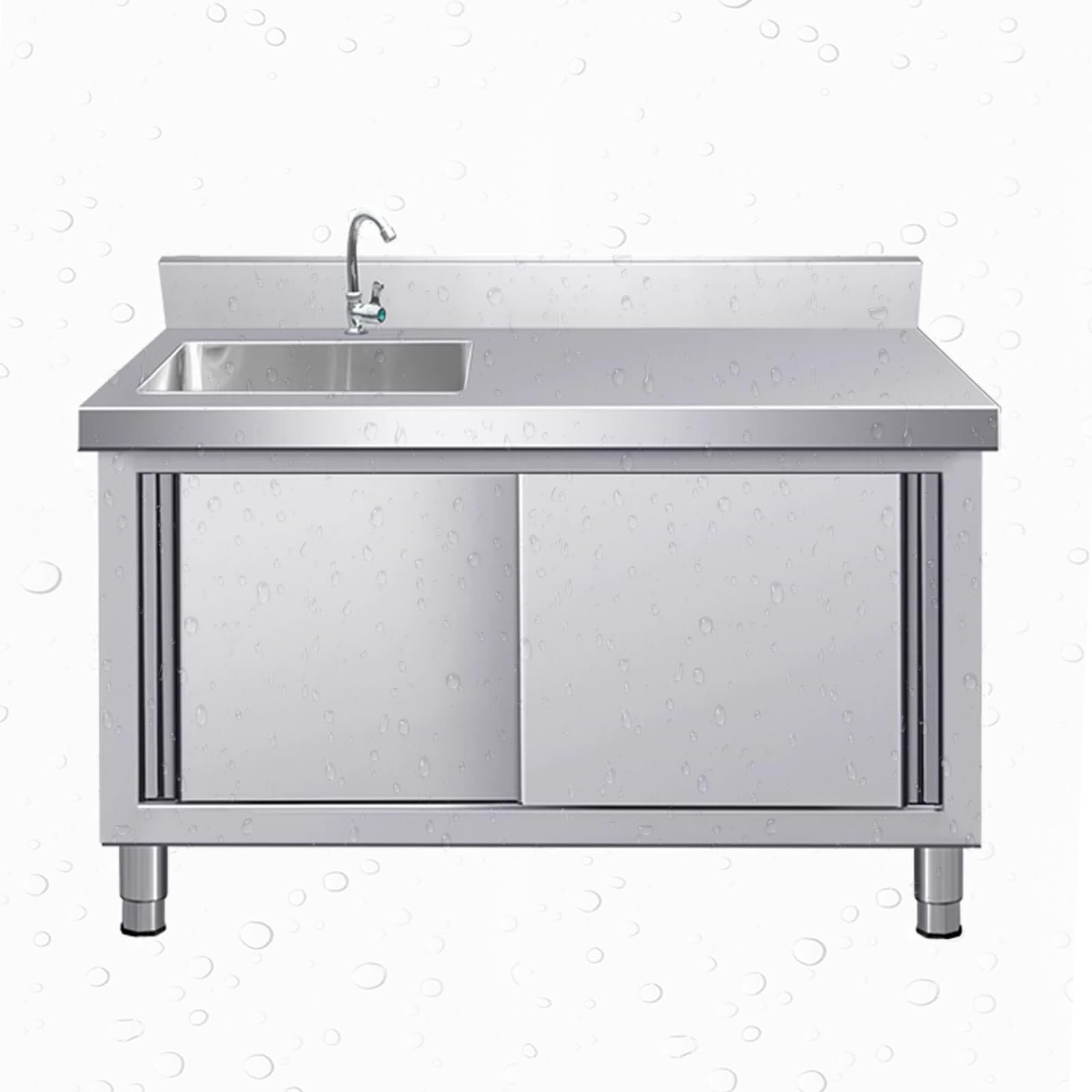 Lavello da cucina di servizio con mobiletto, Lavello singolo in acciaio inox, Lavello per lavanderia con mobiletto, Armadio di stoccaggio con rubinetto da banco, Lavabo per lavaggio a mano da cucina.