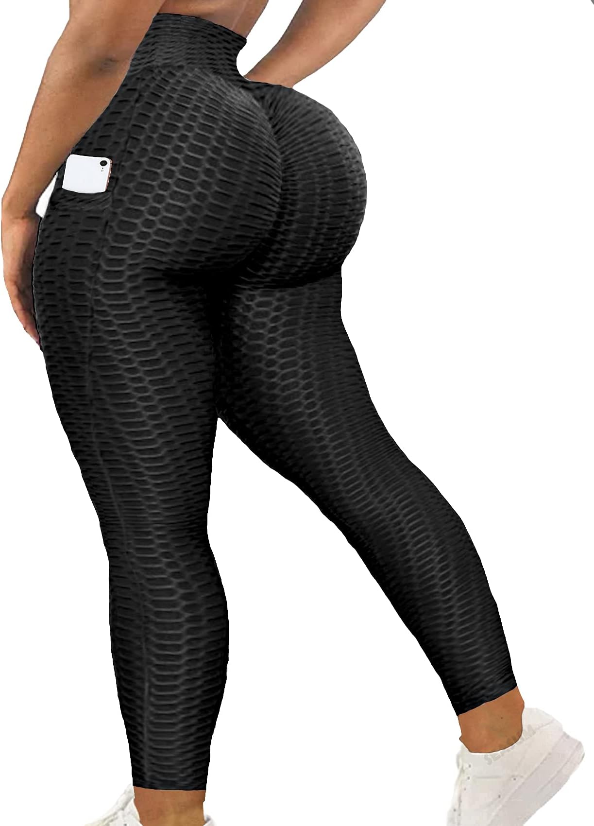 Women High Waisted Workout Yoga Pants Butt Lifting Scrunch Booty Leggings Tummy Control Anti Cellulite Textured Tights