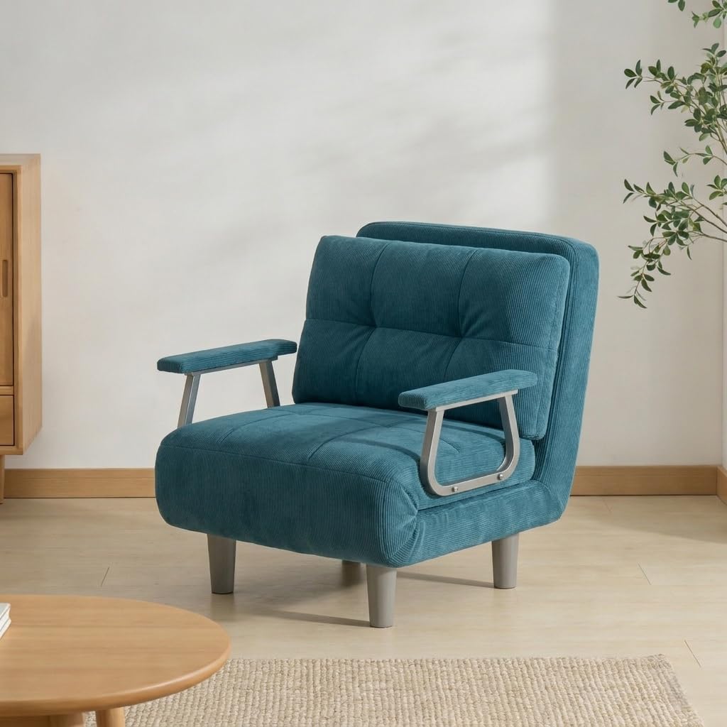 Fabulcozy Fauteuil Convertible 1 Place - Canapé Chauffeuse Lit 4 en 1, Canapé-lit Convertible Dossier Réglable 5 Positions avec Coussin 60x58x77cm