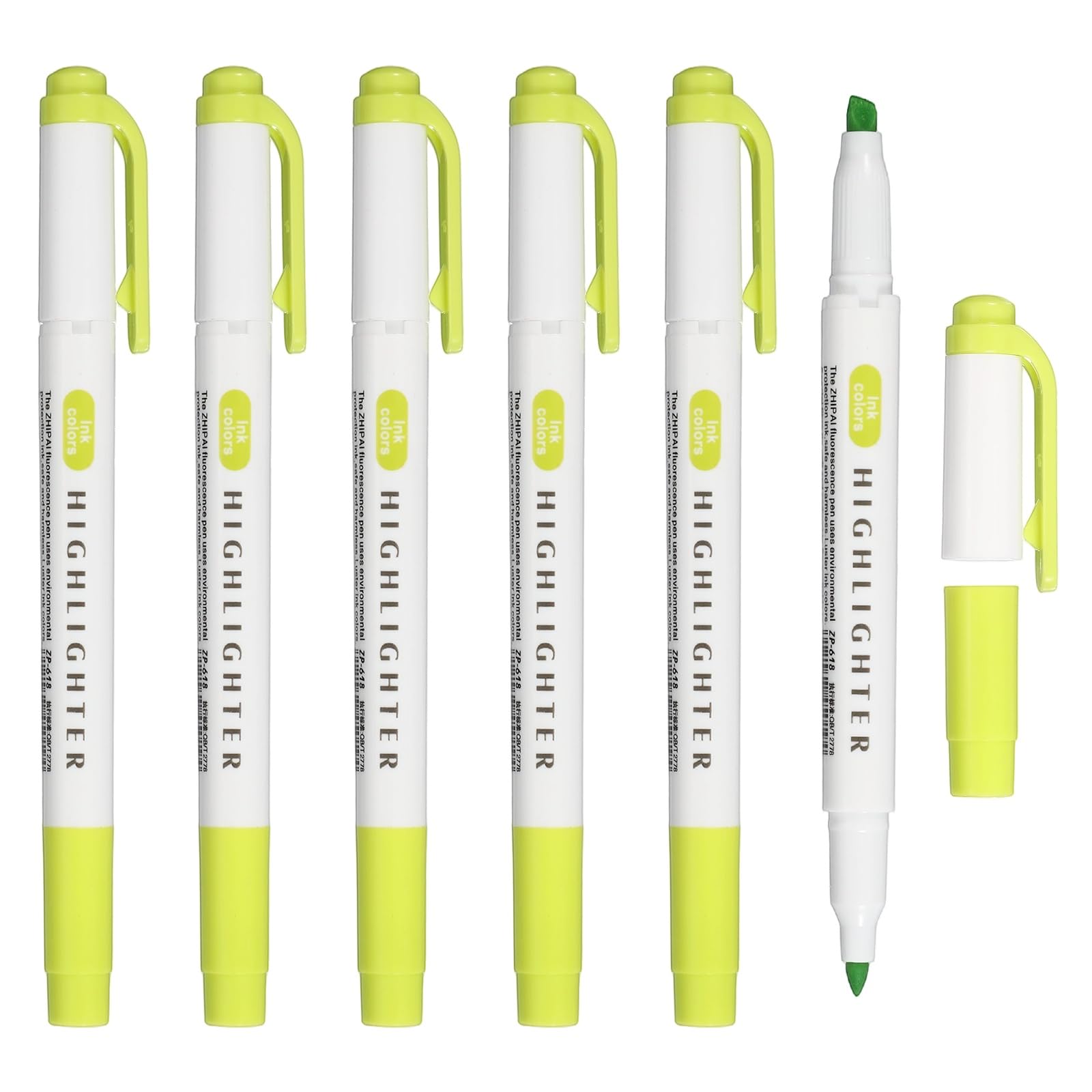 PATIKIL Highlighter Pen, 6 Pack Double Ended Highlighter Broad and Round Tips Marker Pens Studying Supplies for Office Home Daily Use, Bright Green