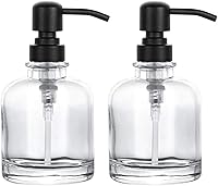 2-Pack 12oz Thick Clear Glass Soap Dispensers with Matte Black Rustproof Pump - Vintage Style for Kitchen & Bathroom