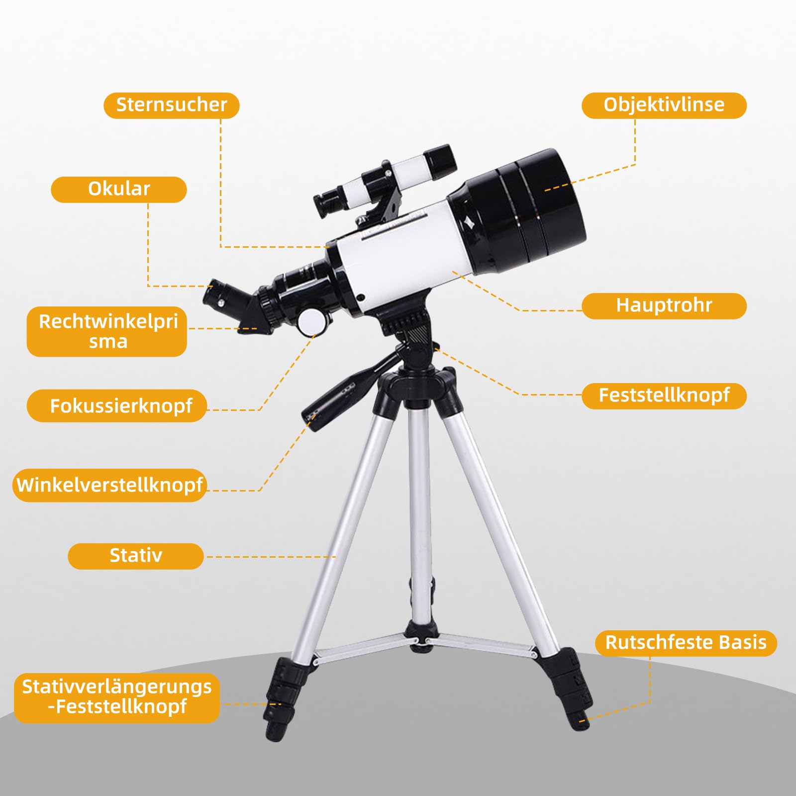 ACESOME Teleskop für Kinder & Einsteiger, 15x-150x astronomisches Refraktor-Teleskop, mit Ausziehbarem Stativ, Telefonhalterung, Mondfilter