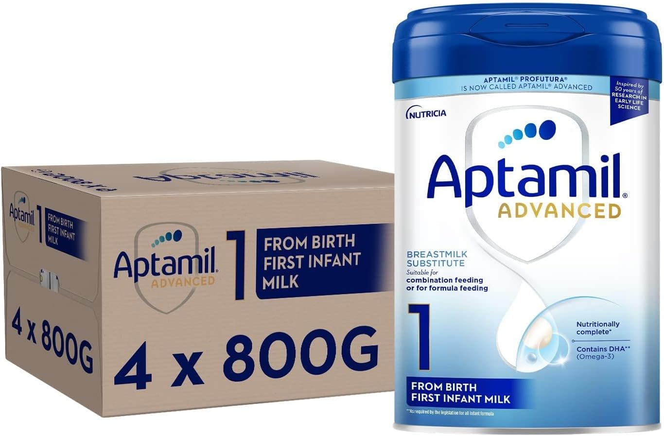 AptamilAdvanced 1 First Infant Baby Milk Powder Formula, from Birth, 800g (Pack of 4)