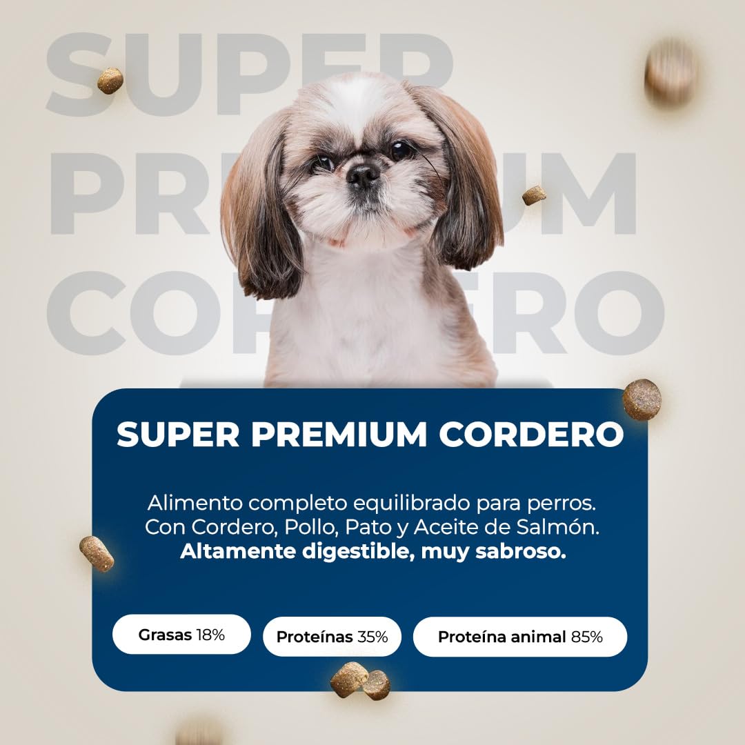 Pienso para Perros Cordero - Comida Digestible y Natural - Alimento Completo y Equilibrado para Perros Adultos - 15kg Lobo Azul Cordero