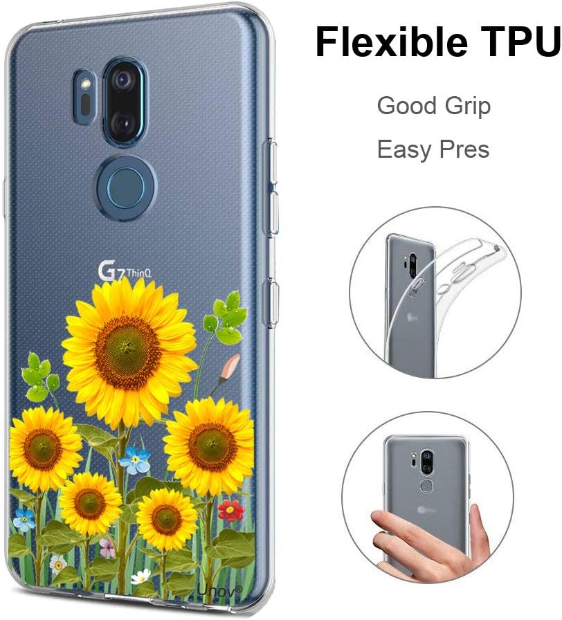 Unov Case Compatible with LG G7 ThinQ Case Clear with Design Soft TPU Shock Absorption Slim Embossed Pattern Protective (Sunflower Blossom)