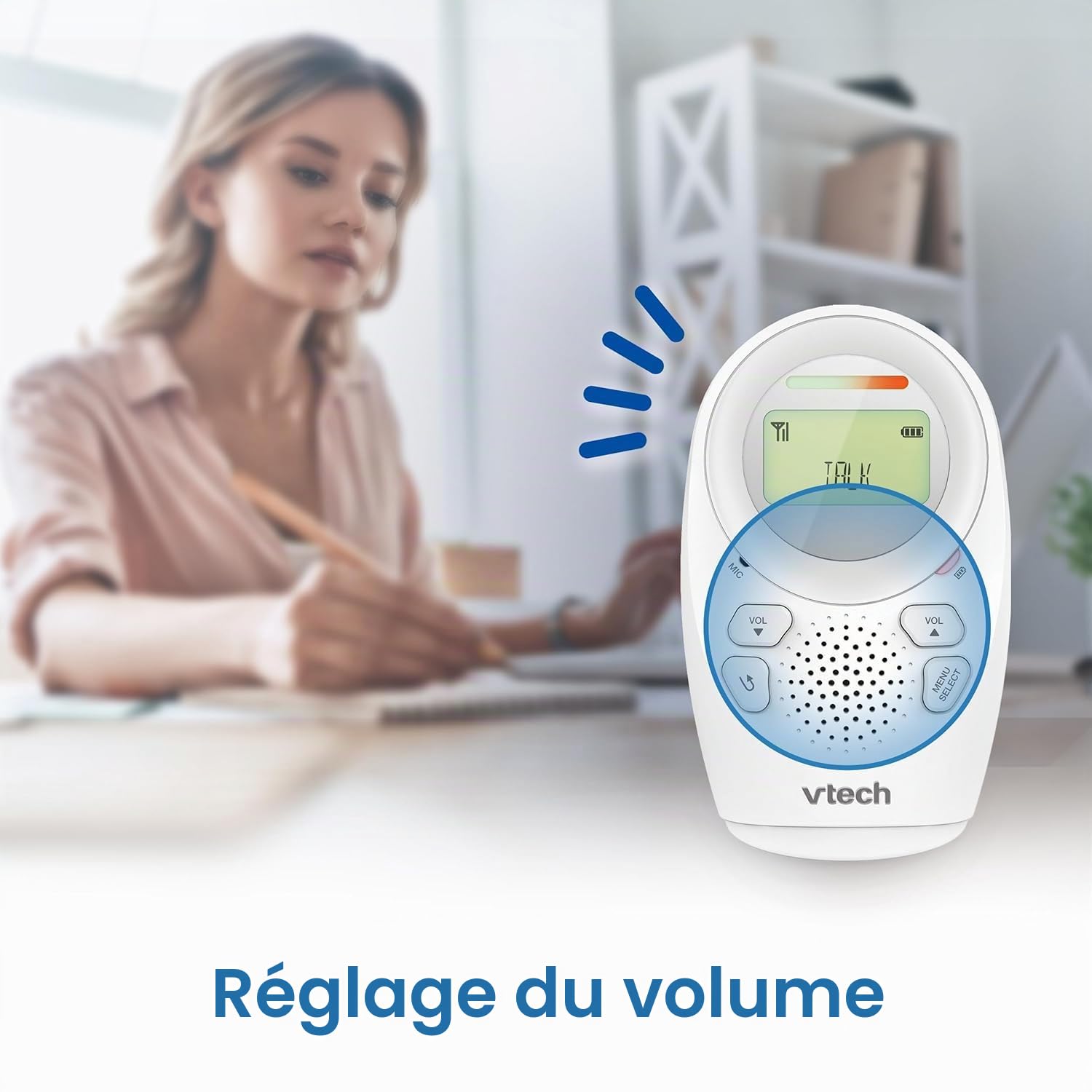VTech DM1211 Babyphone Audio Numérique – avec Technologie DECT, Fonction Interphone, Affichage de Volume LCD, Capteur de Température, Veilleuse et Bien Plus – Unité Parentale et Unité Bébé