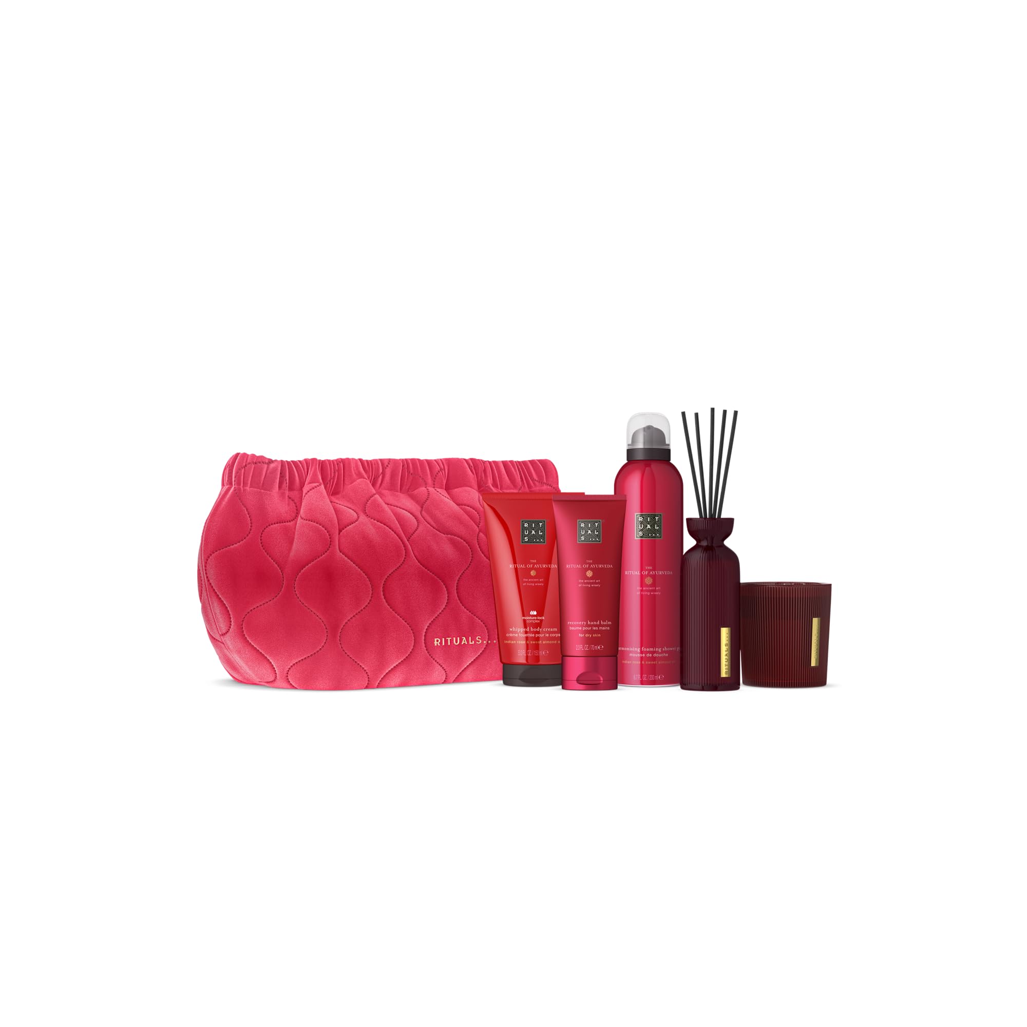 RITUALS Geschenkset The Ritual of Ayurveda Large – Home- und Hautpflegeprodukte mit Indischer Rose und Süßmandelöl, inklusive wiederverwendbarer Waschtasche – Ein Selbstpflege-Set für ein harmonisiere
