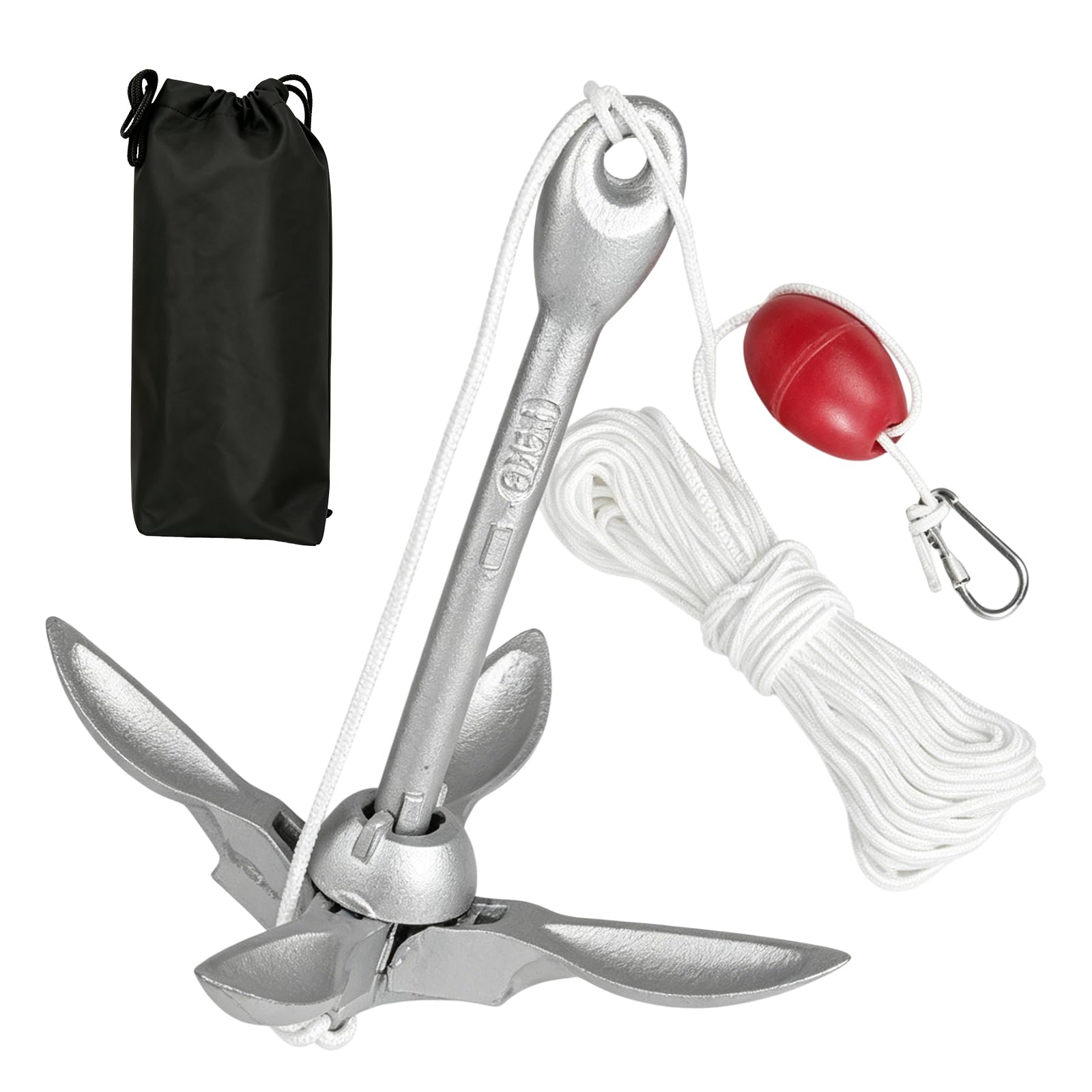 BORDEAG Anker Klappanker, 1.5KG, Offenen Ankers 28cm Faltklappanker Ankerset, Bootsanker, Anker Boot Bootsanker, 20 m Ankerleine, 1 Bojen Kugel, Bootslängen Als 3m für Kajak, Kanu und Boot