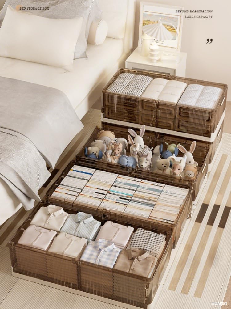 2 Stück 125 L Unterbett Aufbewahrungsbox Mit Deckel, Unterbettkommode Mit Rollen, Aufbewahrungsboxen Unter Dem Bett, Unterbett-AufbewahrungsbehäLter für Kleidung, Schuhe Und Bettdecken, 100x50x25CM