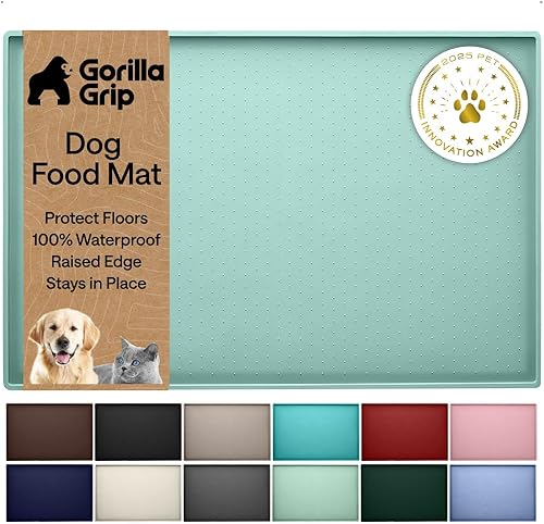 GORILLA GRIP - Tapete de silicona 100% impermeable con bordes elevados sin BPA para mascotas, tapetes para alimentos de perros y gatos que contienen