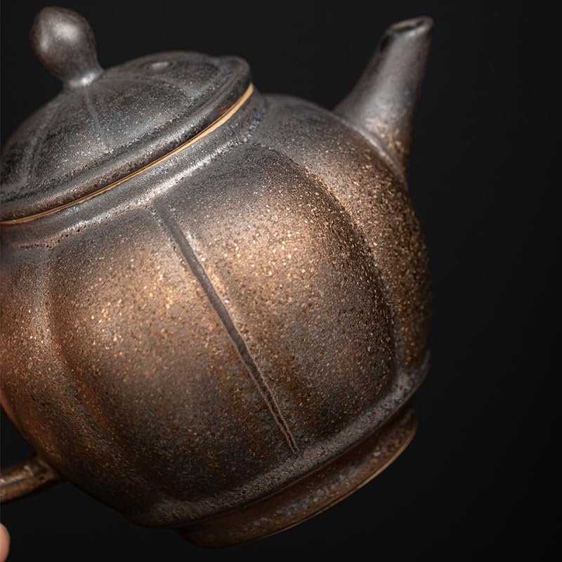 Infusor De Té Tetera de esmalte de hierro dorado de estilo chino, juego de té de cerámica Kung Fu, tetera Retro, Infusor de té, olla pequeña, olla individual Tetera De Cocina