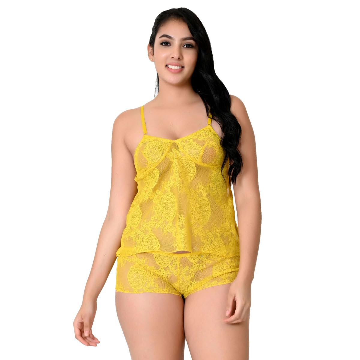 Women Babydoll Lingerie Nightwear Top & Shorts Night Dress Honeymoon Soft Net Lace S-3XL