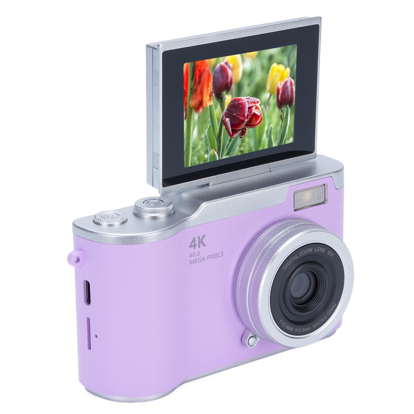 Vikye Fotocamera Digitale 1080P, Videocamera Fotografica da 48 MP con Schermo Ribaltabile da 2,4 Pollici e Zoom Digitale 18X, per Selfie Vlogging e Registrazione Quotidiana (Purple)