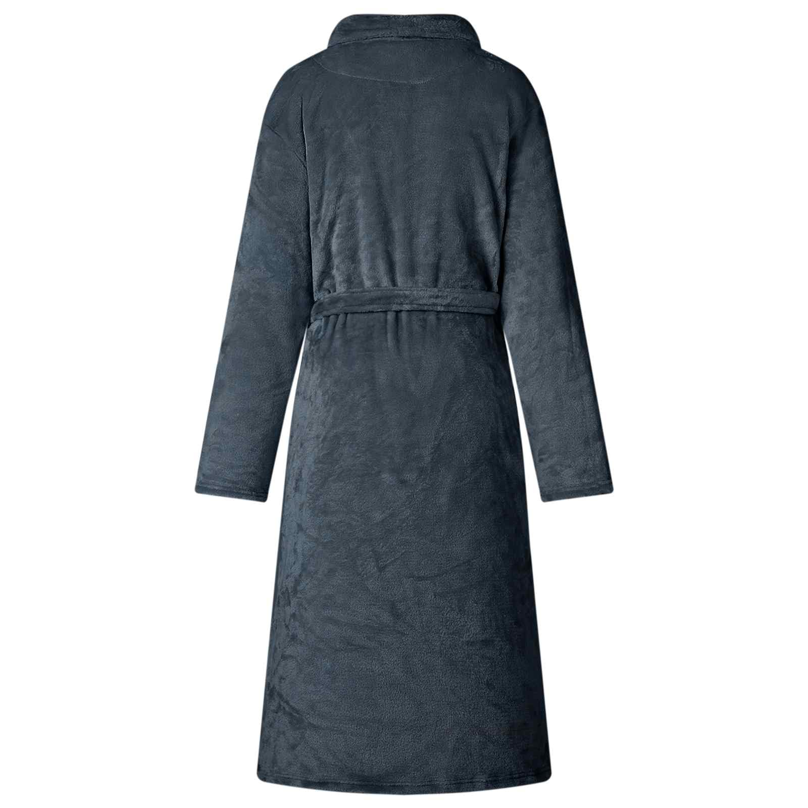 Peignoir sans capuche beige en flanelle avec poche pour la maison et le bien-être, vêtements de loisirs légers, vêtements de détente, mode de bien-être pour l'hiver et le canapé