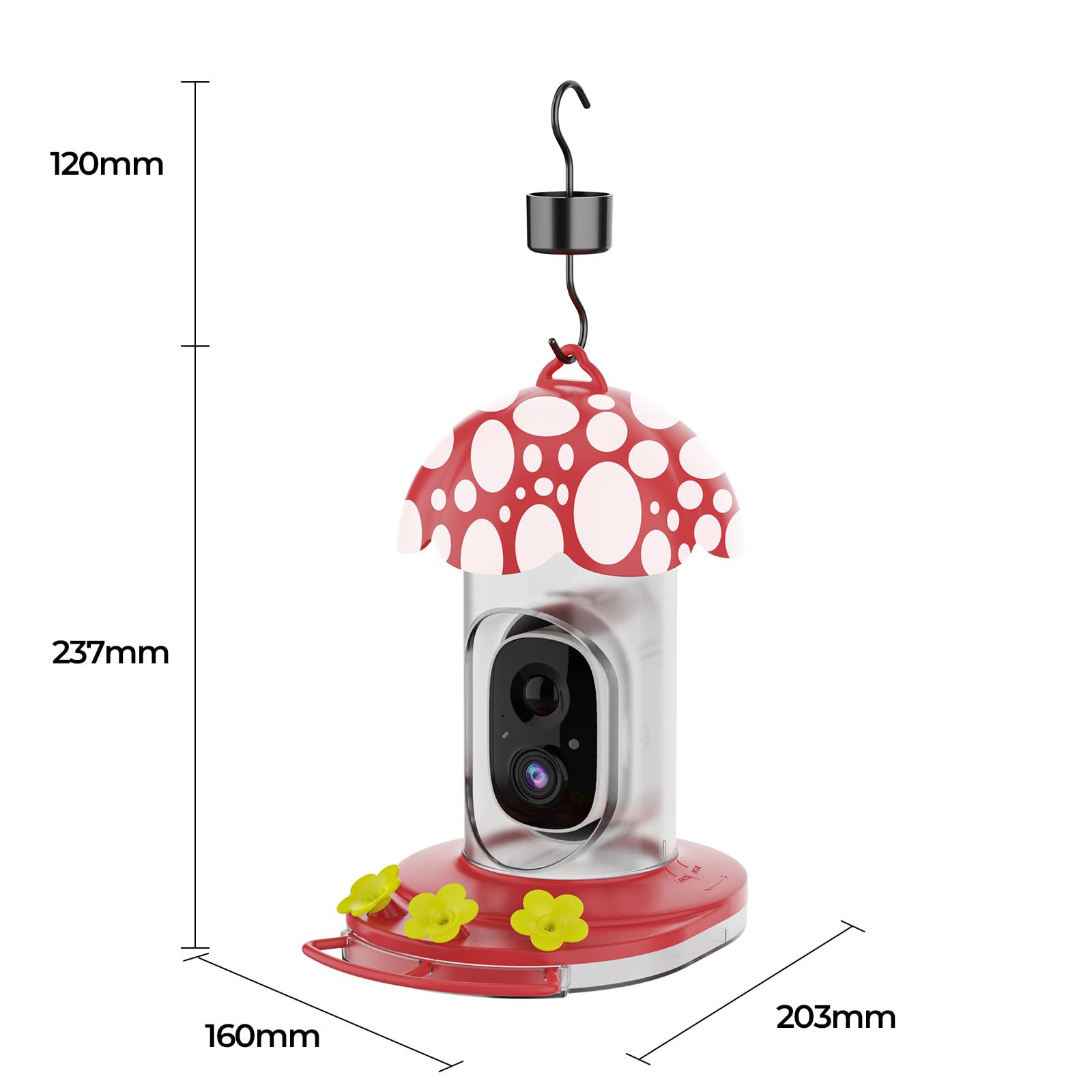 Kolibri-Futterstation Mit Kamera – Solarbetrieben, 2,5K HD, 160° Blickwinkel, KI-Erkennung, Wasserdicht IP66