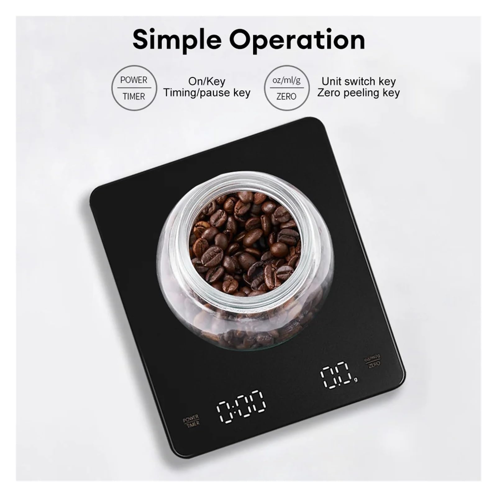 Bilancia Elettronica per caffè con Timer, Schermo LED, USB, 3 kg, 0,1 g, G/oz/ml, Misure ad Alta precisione, Timer Automatico, Bilancia da Cucina Intelligente